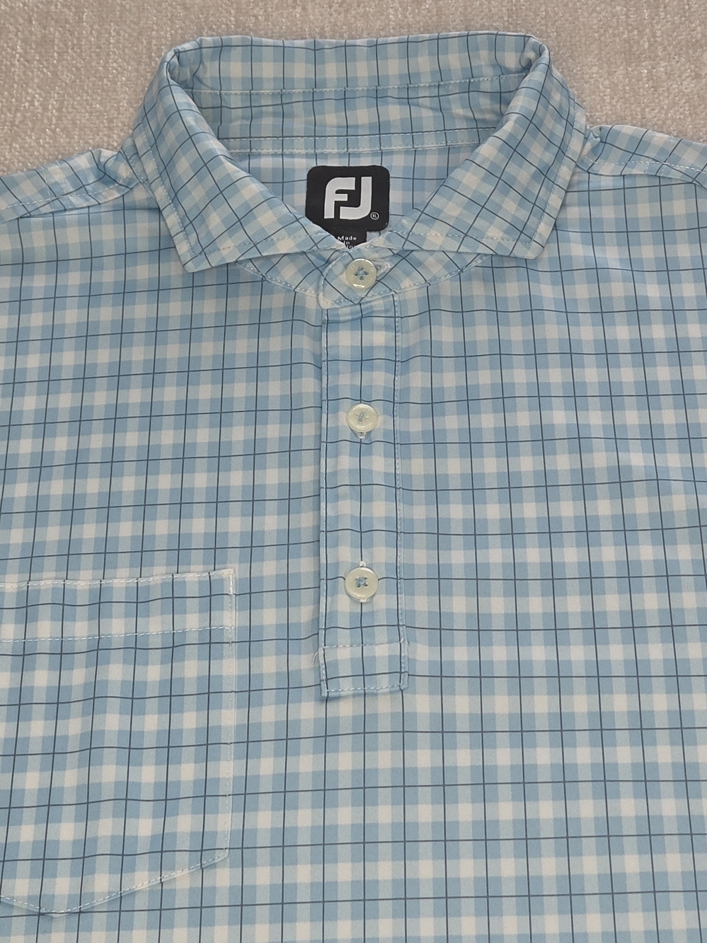 FootJoy Golf Polo Shirt Mens XL Blue White Plaid Check Performance FJ Pocket